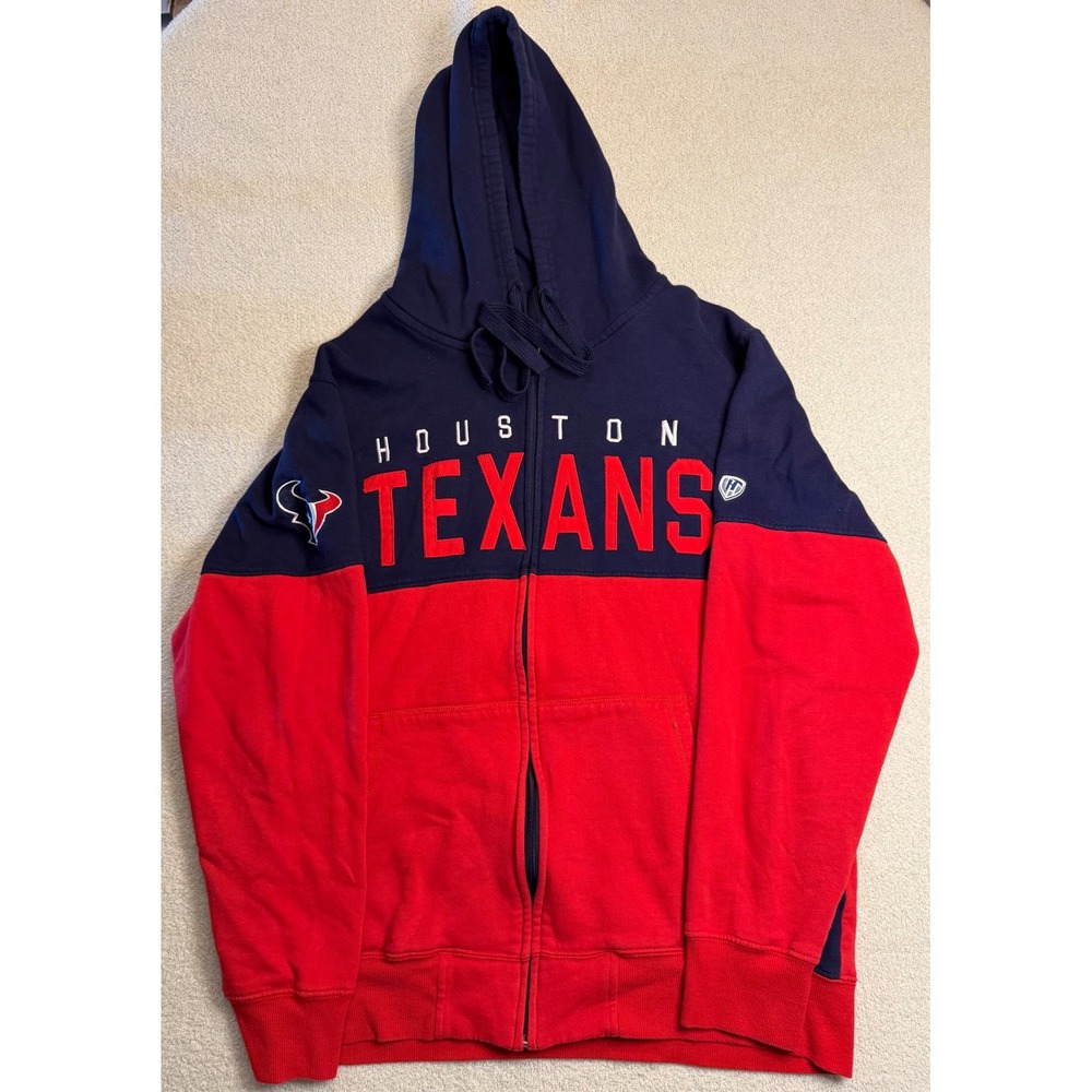 Hands High Houston Texans Full Zip Hoodie Navy Red Mens Large NFL Sweatshirt